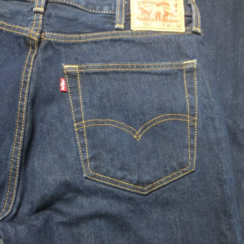 LEVI’S mens PANTS denim DARK BLUE jeans 505 regular fit DARK WASH size 38x30